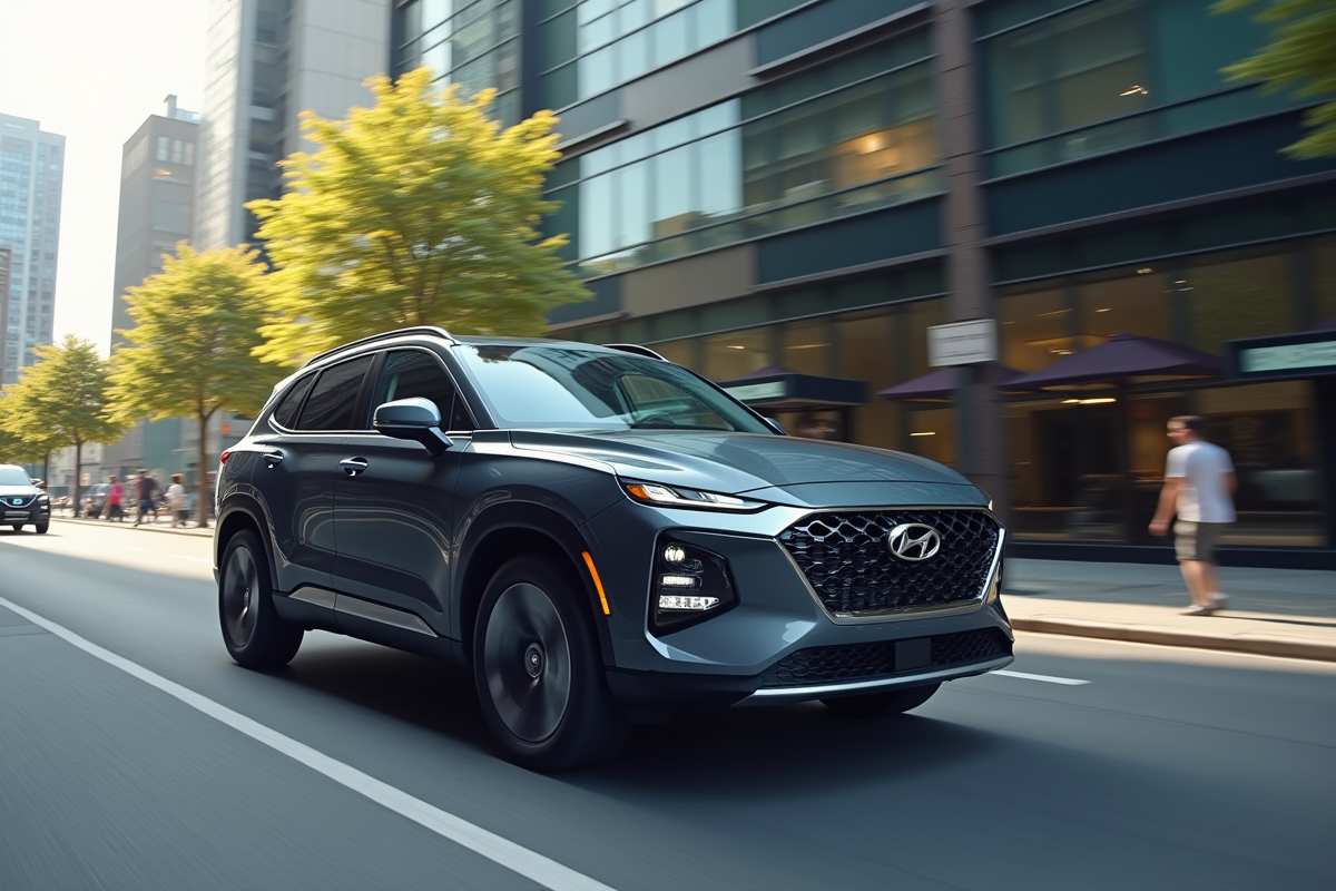 SUV hybride roulant en ville en plein jour