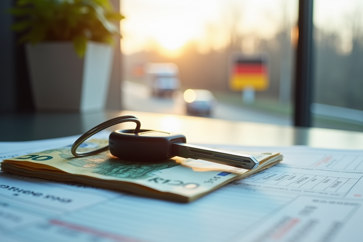 Billets d euro et clés de voiture sur document d import
