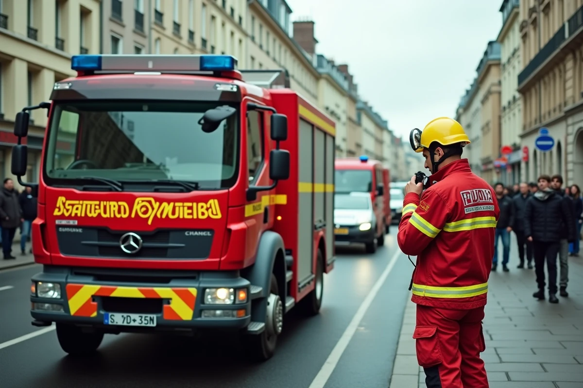 Camion de pompiers et véhicules de police déployés sur un boulevard de Rennes lors de l'organisation des secours après un accident