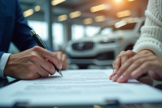 Signature d un contrat de location voiture dans un bureau lumineux