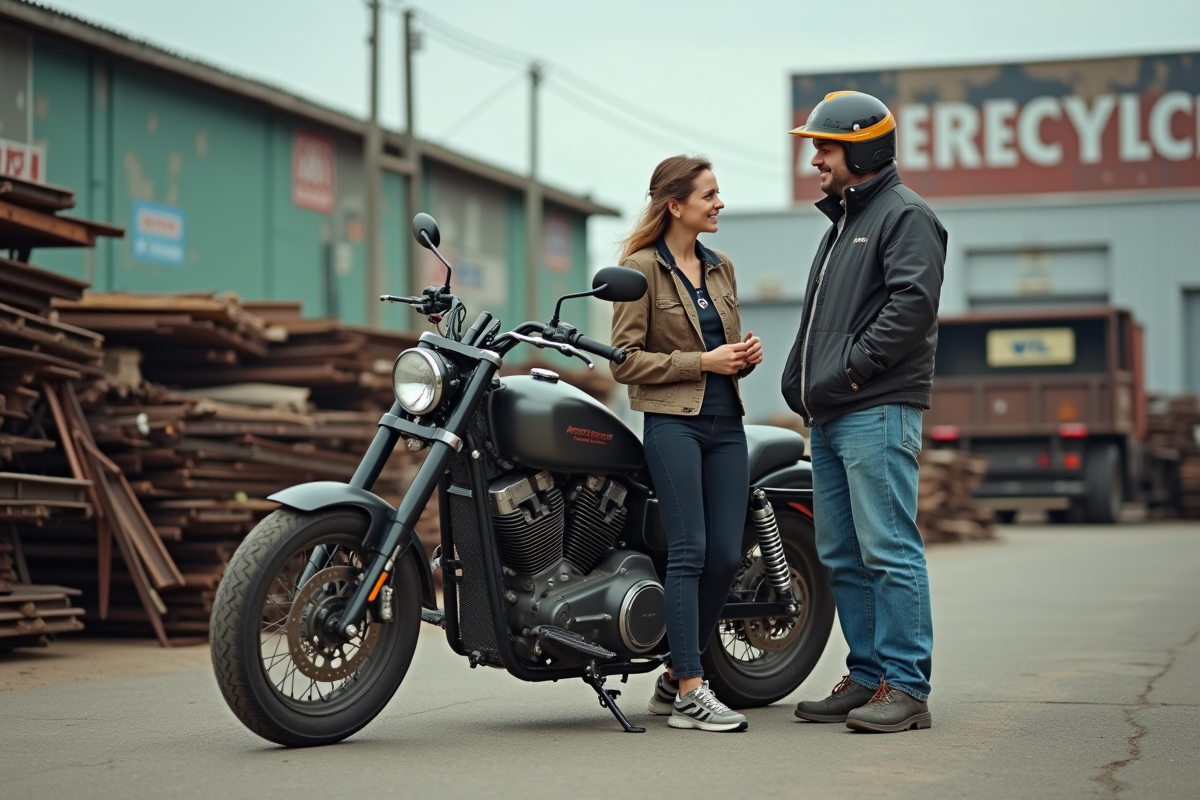 Femme parle avec un chauffeur de camion à côté d