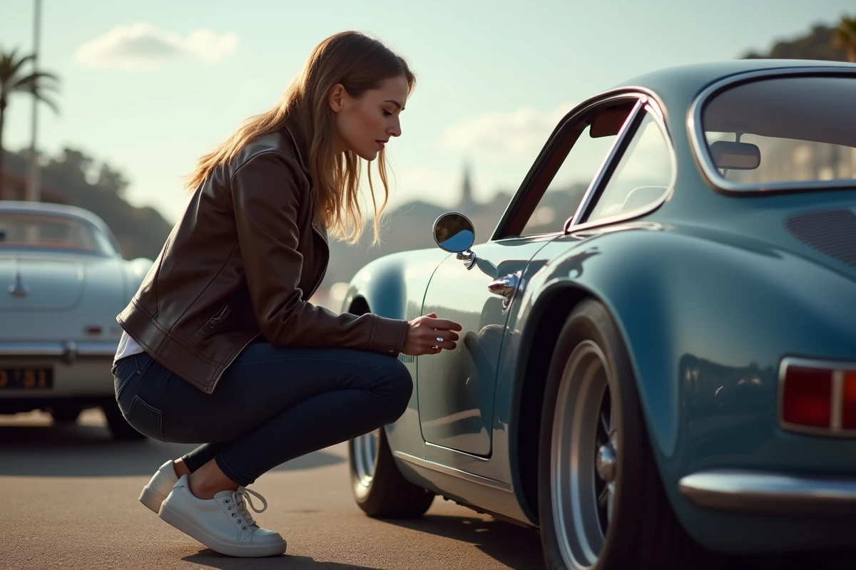 Femme examine l’intérieur d’une voiture à Monaco
