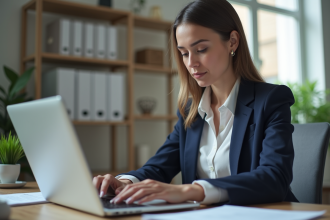 Femme vérifiant ses points de permis sur un ordinateur