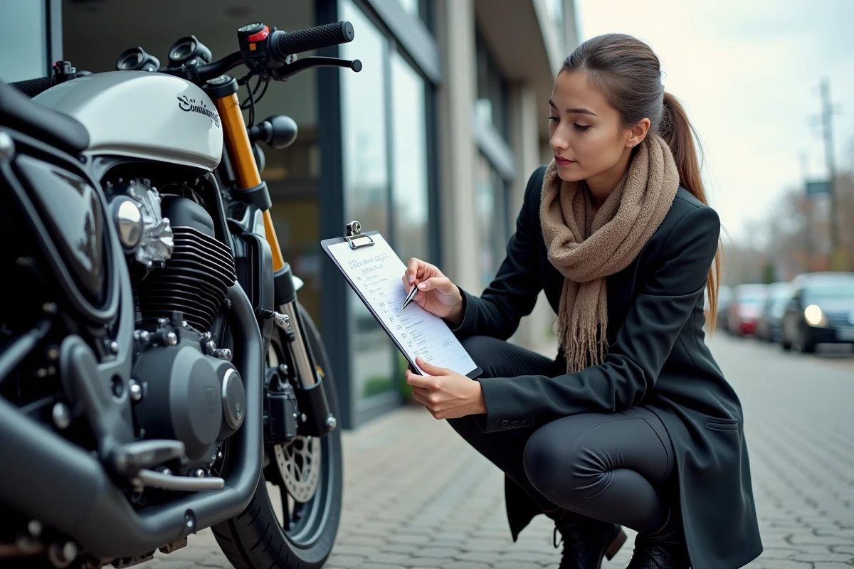 Femme vérifiant une moto à l