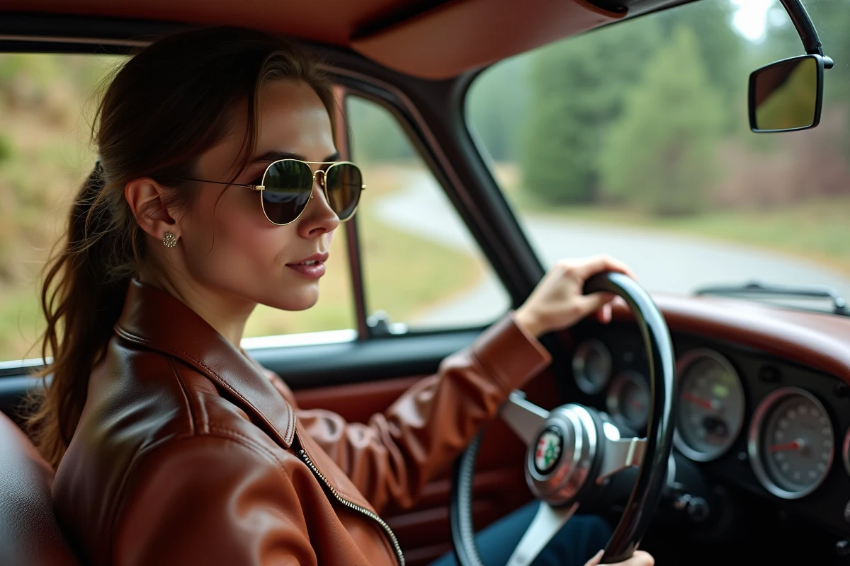 Jeune femme en cuir vintage dans l