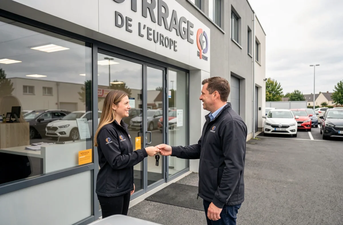 Réceptionniste du Garage de l'Europe accueillant un client pour la prise en charge de son véhicule dans le Loiret