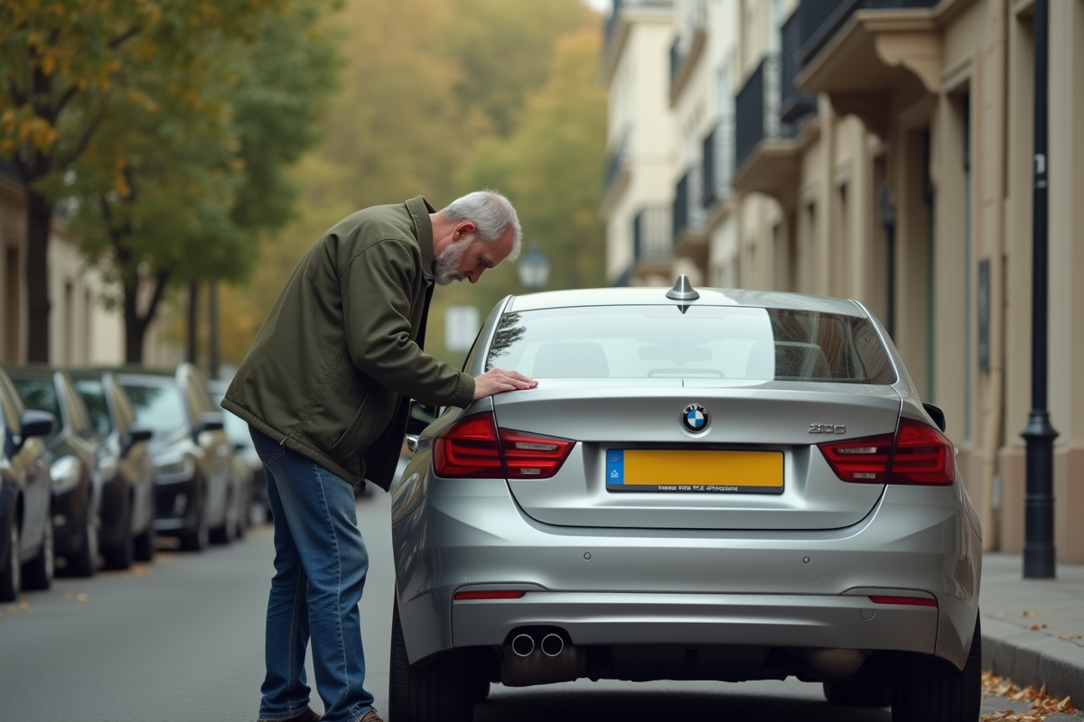 Homme inspectant la plaque d