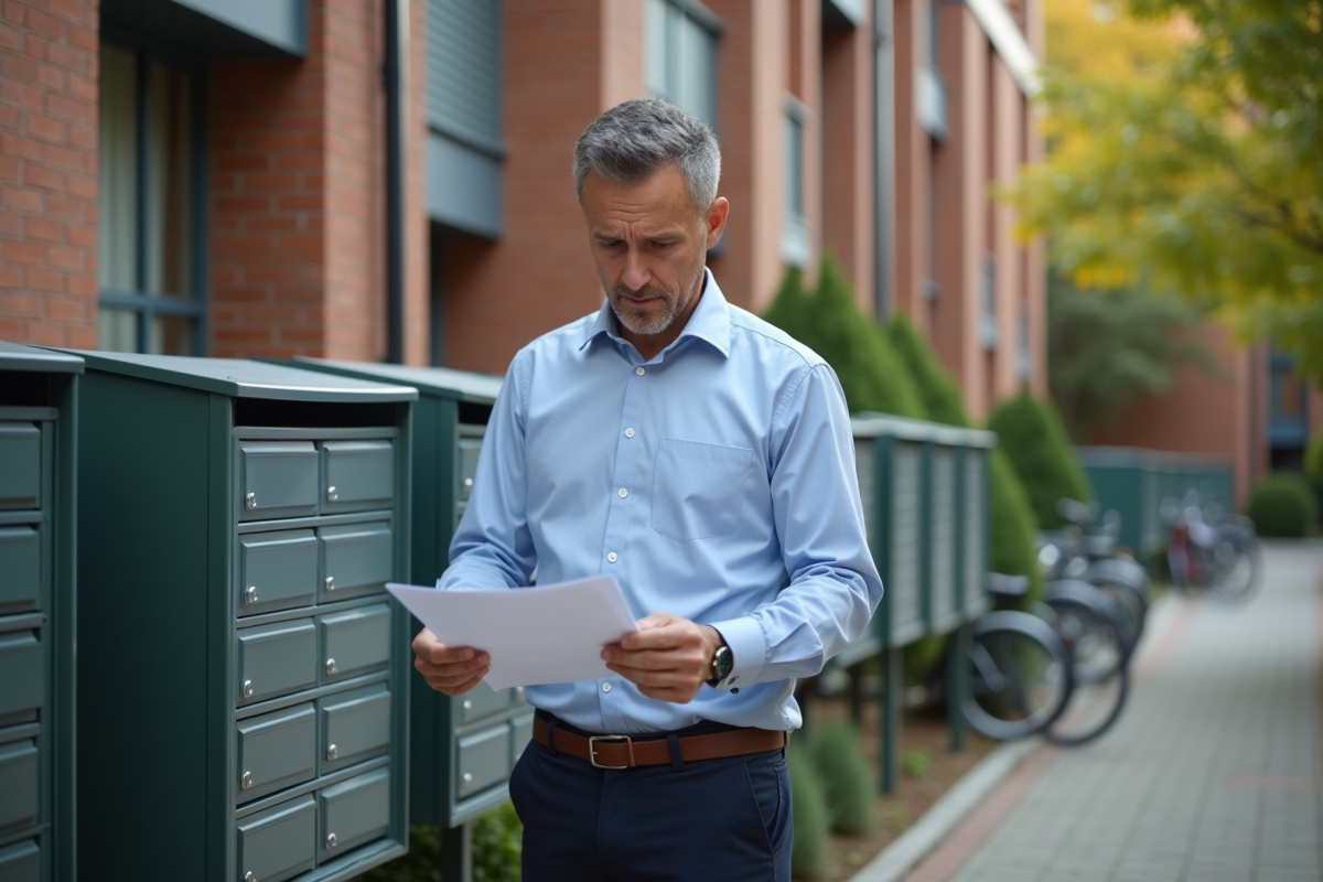 Homme vérifiant un courrier dans une boîte aux lettres extérieure