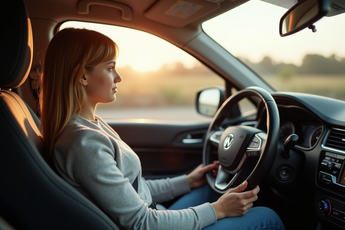 Jeune conducteur attachant sa ceinture dans une voiture moderne