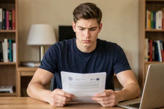 Jeune conducteur en période probatoire lisant un document officiel sur la perte de points de permis de conduire