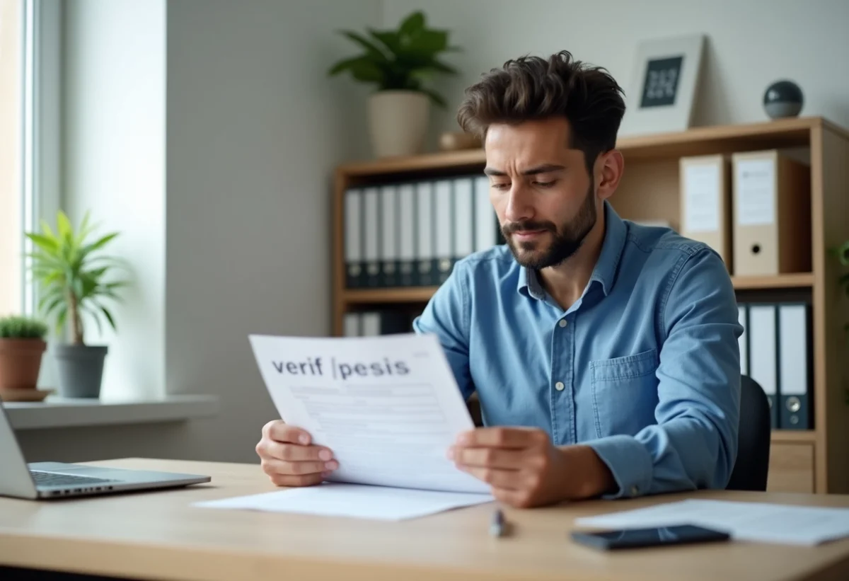 Jeune homme examine un PDF permis dans un bureau lumineux