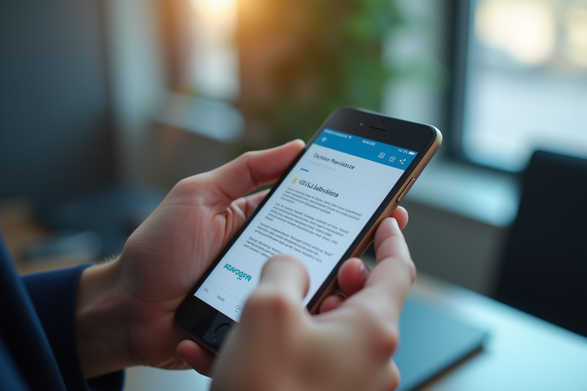 Mains tenant un smartphone affichant un certificat d