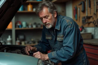 Mécanicien expérimenté inspectant le moteur d'une Renault dans un atelier de réparation automobile indépendant