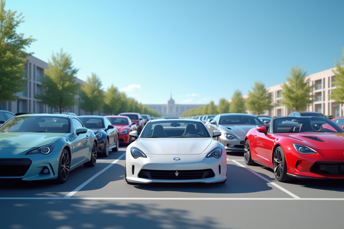 Parking avec plusieurs voitures propres sans stickers d