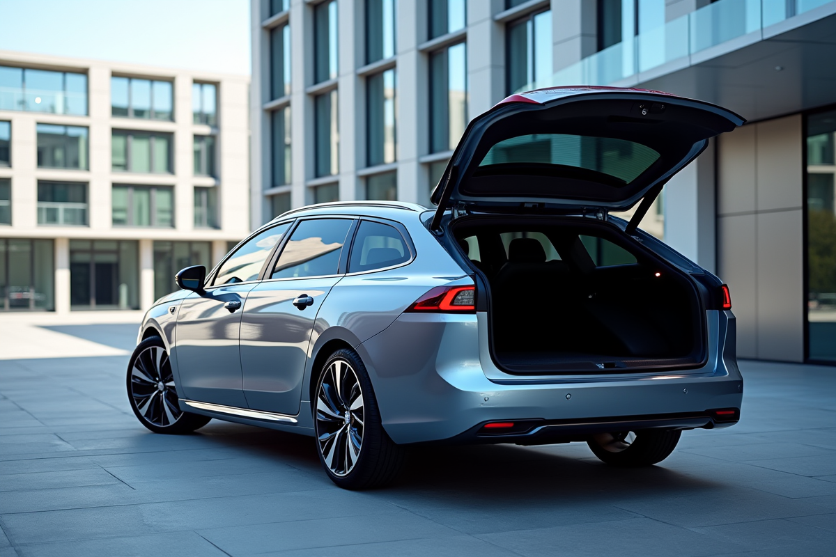 Peugeot 508 SW en ville avec coffre ouvert