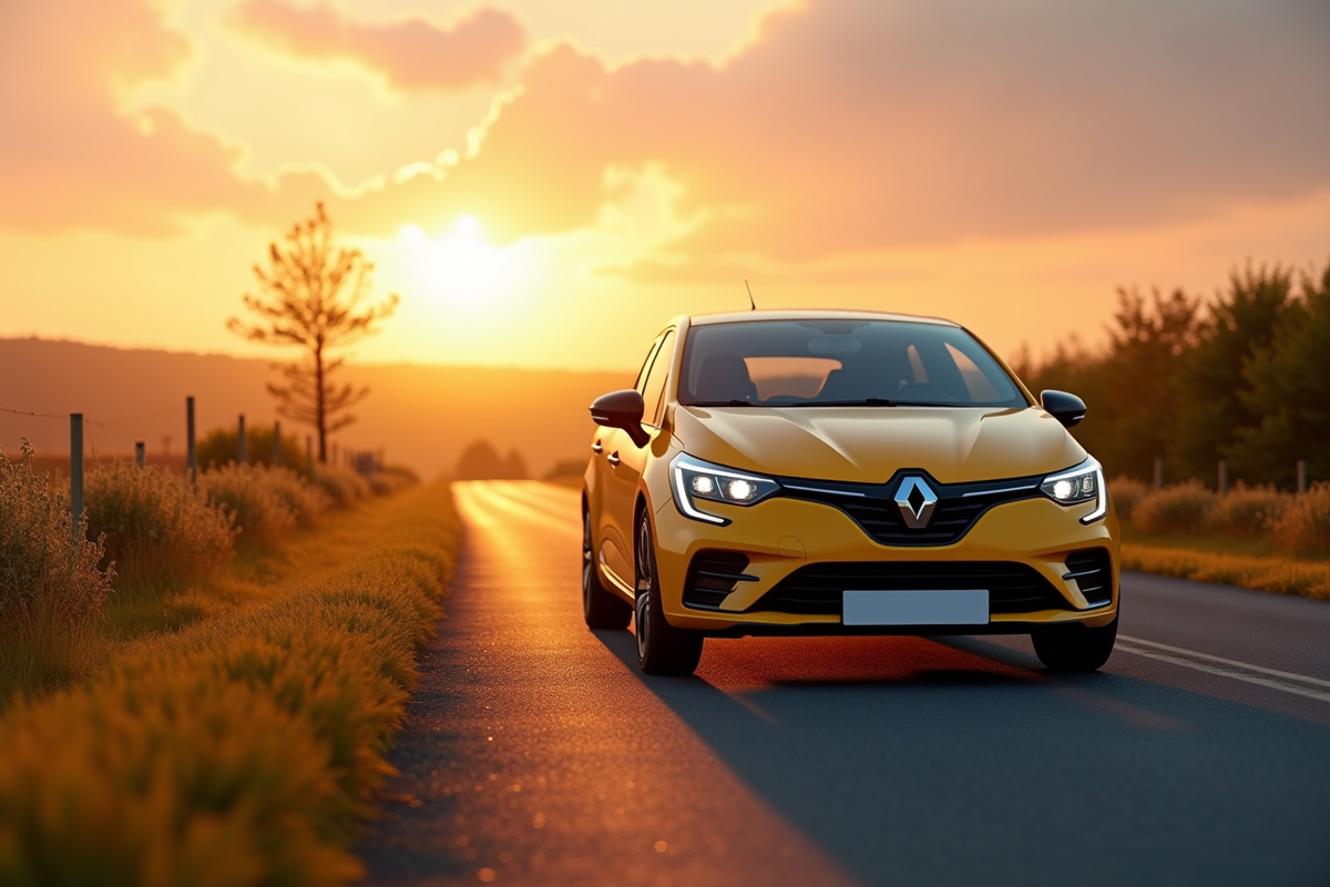 Renault Clio Phase 2 en campagne au coucher du soleil