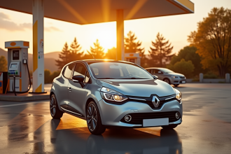 Renault Clio 3 Phase 2 au station service en fin d'après-midi